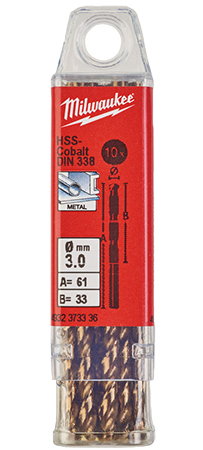 Сверло Milwaukee HSS-Co DIN338 3,0х61х33 мм 10 шт. (4932373336) - Фото 1