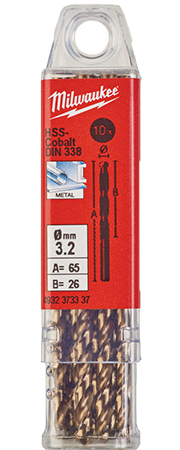 Сверло Milwaukee HSS-Co DIN338 3,2х65х36 мм 10 шт. (4932373337) - Фото 1