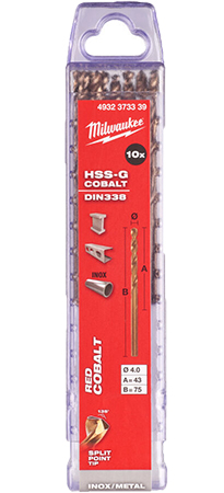 Сверло Milwaukee HSS-Co DIN338 4,0х75х43 мм 10 шт. (4932373339) - Фото 1