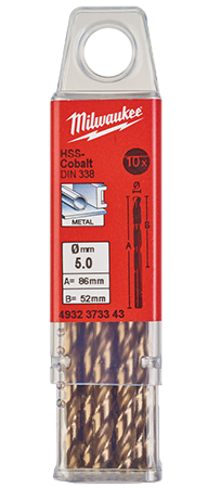 Купить Сверло Milwaukee HSS-Co DIN338 5,0х86х52 мм 10 шт. (4932373343) - Фото 1 Сверло Milwaukee HSS-Co DIN338 5,0х86х52 мм 10 шт. (4932373343) - Фото 1