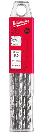 Сверло Milwaukee HSS-G DIN340 5,0х132х87 мм 10 шт. (4932430334) - Фото 1