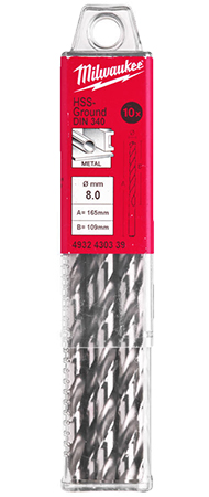 Сверло Milwaukee HSS-G DIN340 8,0х165х109 мм 10 шт. (4932430339) - Фото 1