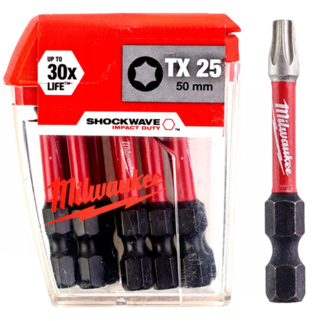 Бита для отвертки Milwaukee Shockwave TX25 50 мм 10 шт. (4932430882) - Фото 1