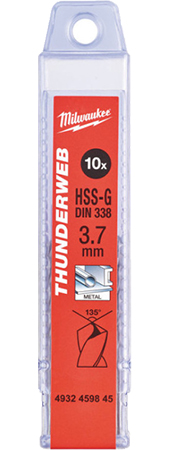 Купить Сверло Milwaukee THUNDERWEB HSS-G DIN338 3,7х70х39 мм 10 шт. (4932459845) - Фото 1 Сверло Milwaukee THUNDERWEB HSS-G DIN338 3,7х70х39 мм 10 шт. (4932459845) - Фото 1