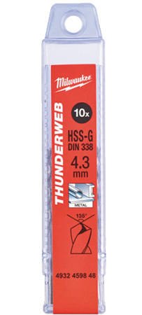 Сверло Milwaukee THUNDERWEB HSS-G DIN338 4,3х80х47 мм 10 шт. (4932459848) - Фото 1
