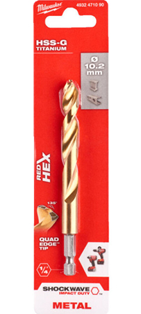 Сверло Milwaukee RedHEX SHOCKWAVE HSS-TiN 10,2х121х77 мм (4932471090) - Фото 1