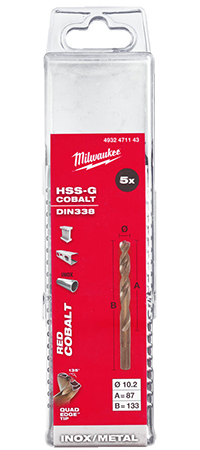 Сверло Milwaukee HSS-Co DIN338 10,2х133х87 мм 5 шт. (4932471143) - Фото 1