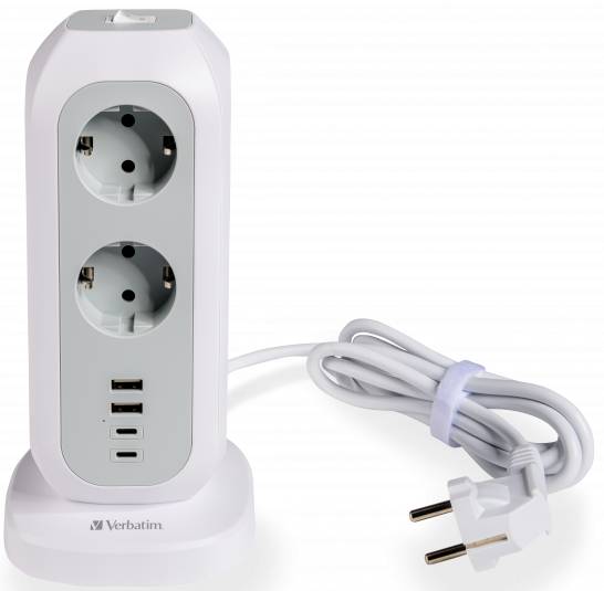 Сетевой фильтр Verbatim Power Tower EUPT-01 EU  11 р/2xUSB-C/2xUSB-A 2m (49547) - Фото 1