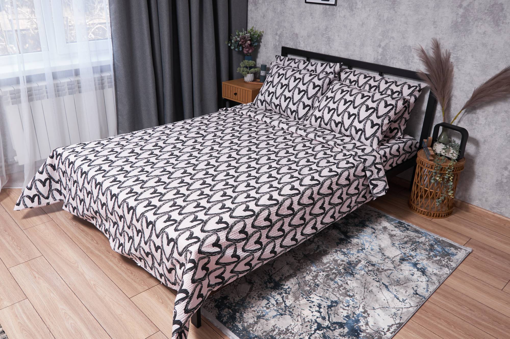 Комплект постельного белья Moon&Star Жатка Pink Love 160х220х2 нав. 2х40х60 (MS-820001943) - Фото 1