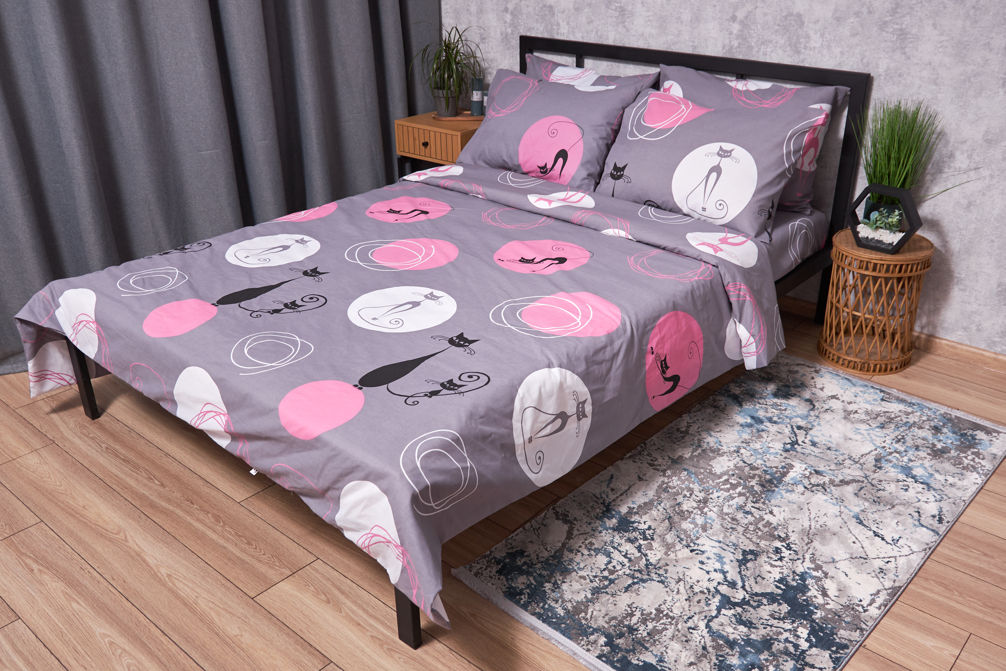 Комплект постельного белья Moon&Star Бязь Gold Люкс Mauve Cats 160х220 (MS-820002637) - Фото 1