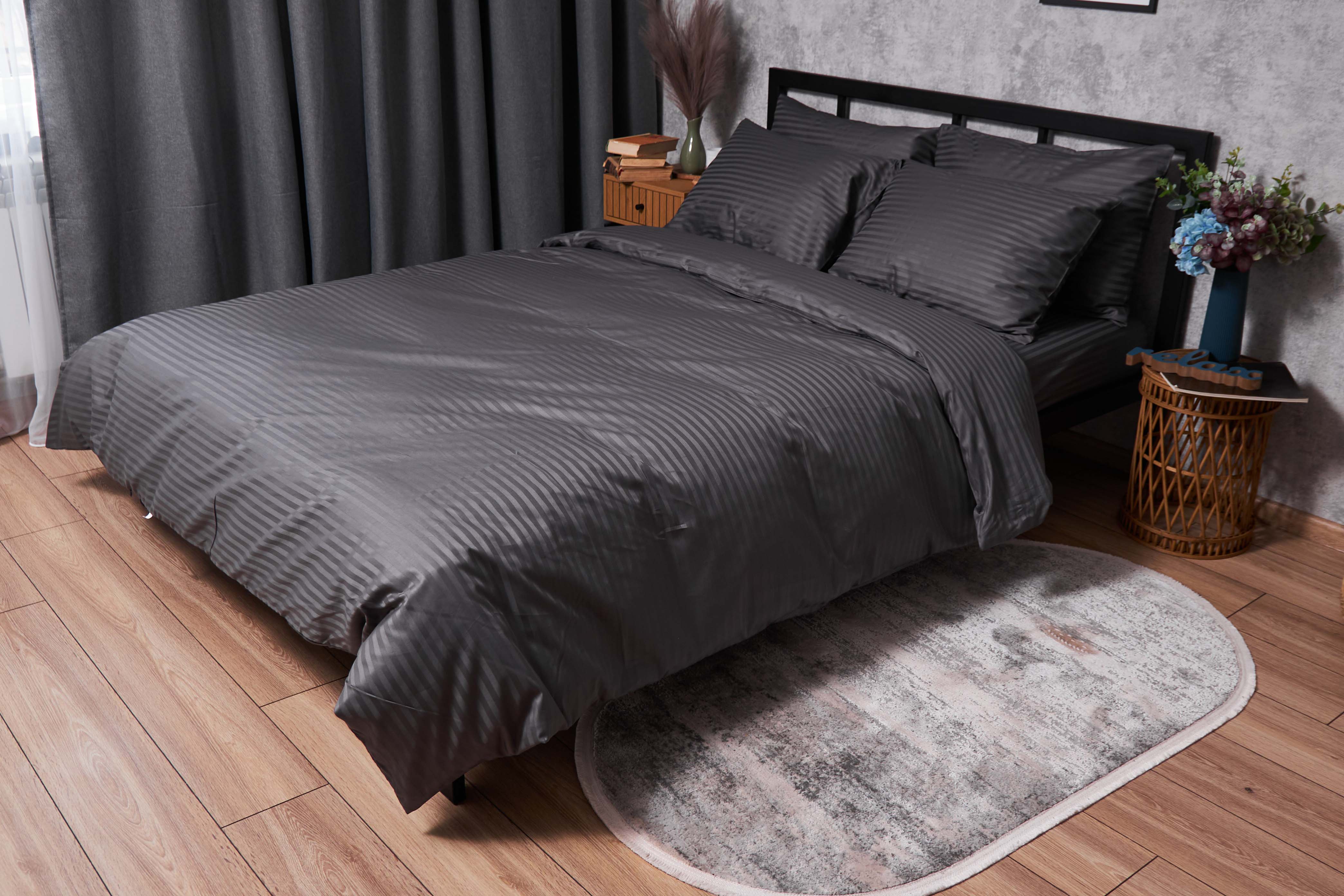 Комплект постельного белья Moon&Star Satin Stripe Stripe Black 143х210х2 нав. 4х70х70 (MS-820003704) - Фото 1