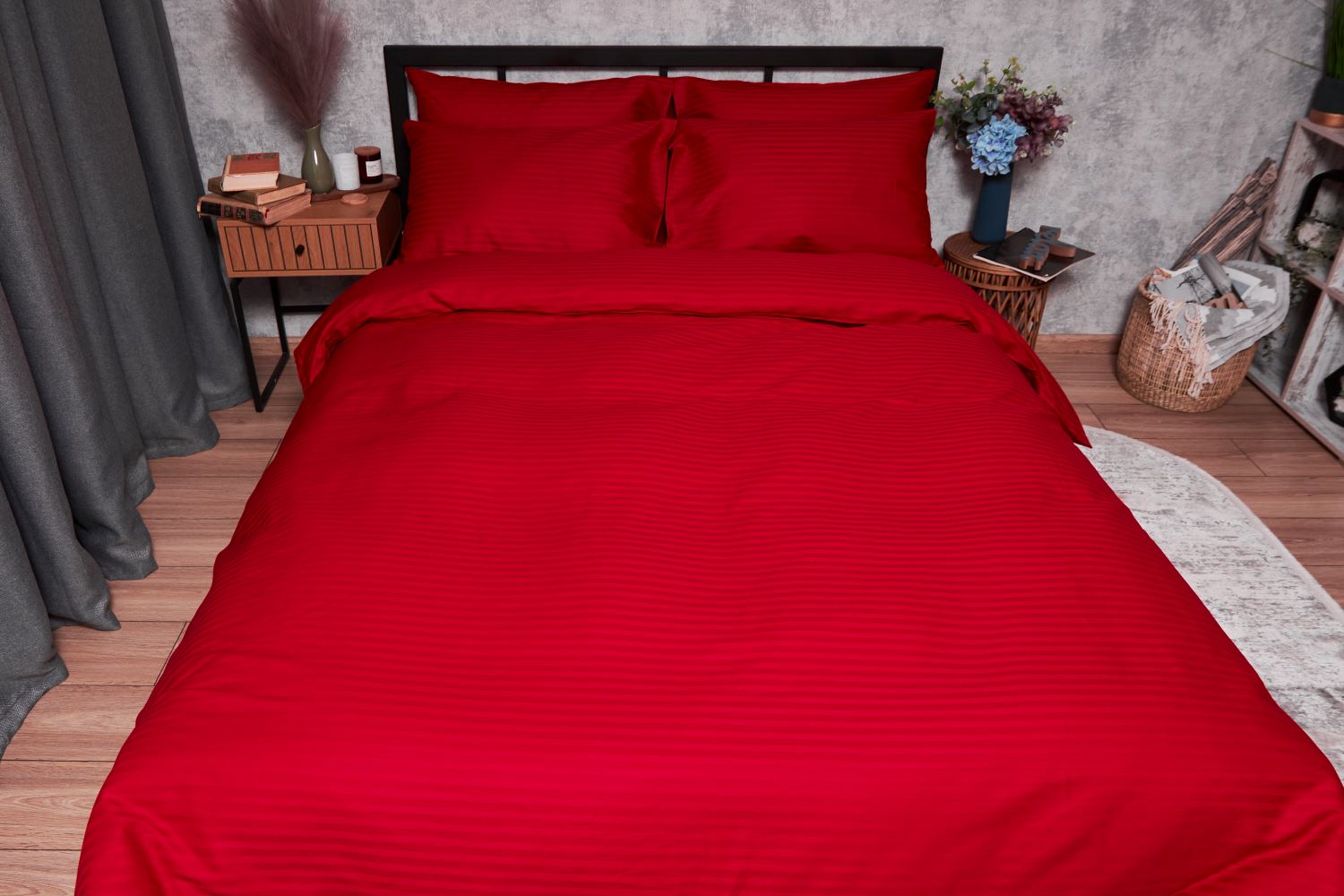 Комплект постельного белья Moon&Star Satin Stripe Stripe Red 160х220х2 нав. 2х50х70 (MS-820003601) - Фото 1