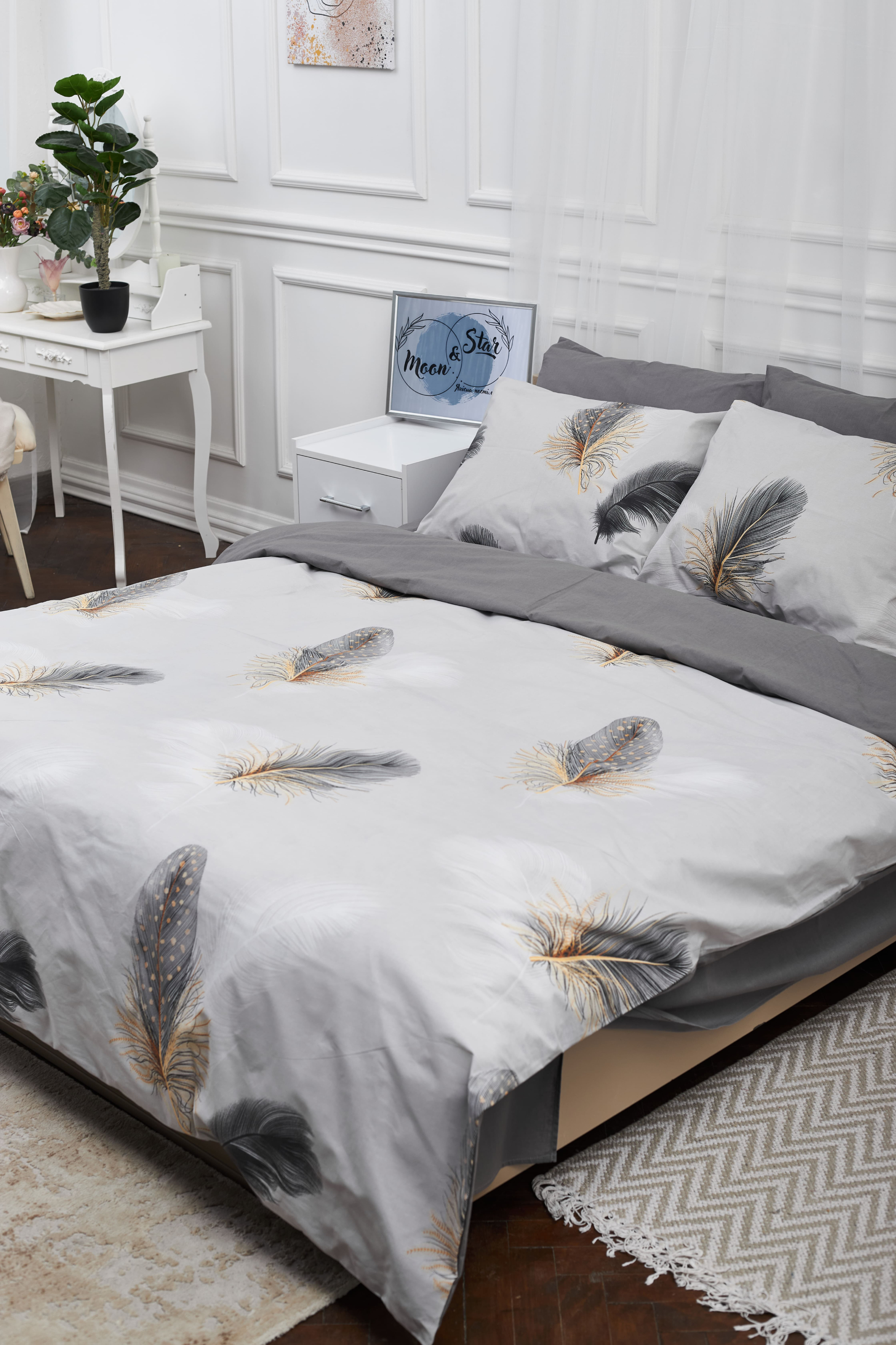Комплект постельного белья Moon&Star 200х220 см нав. 4х50х70 Soccoro Gray Ranforce Elite (MS-820000328) - Фото 1