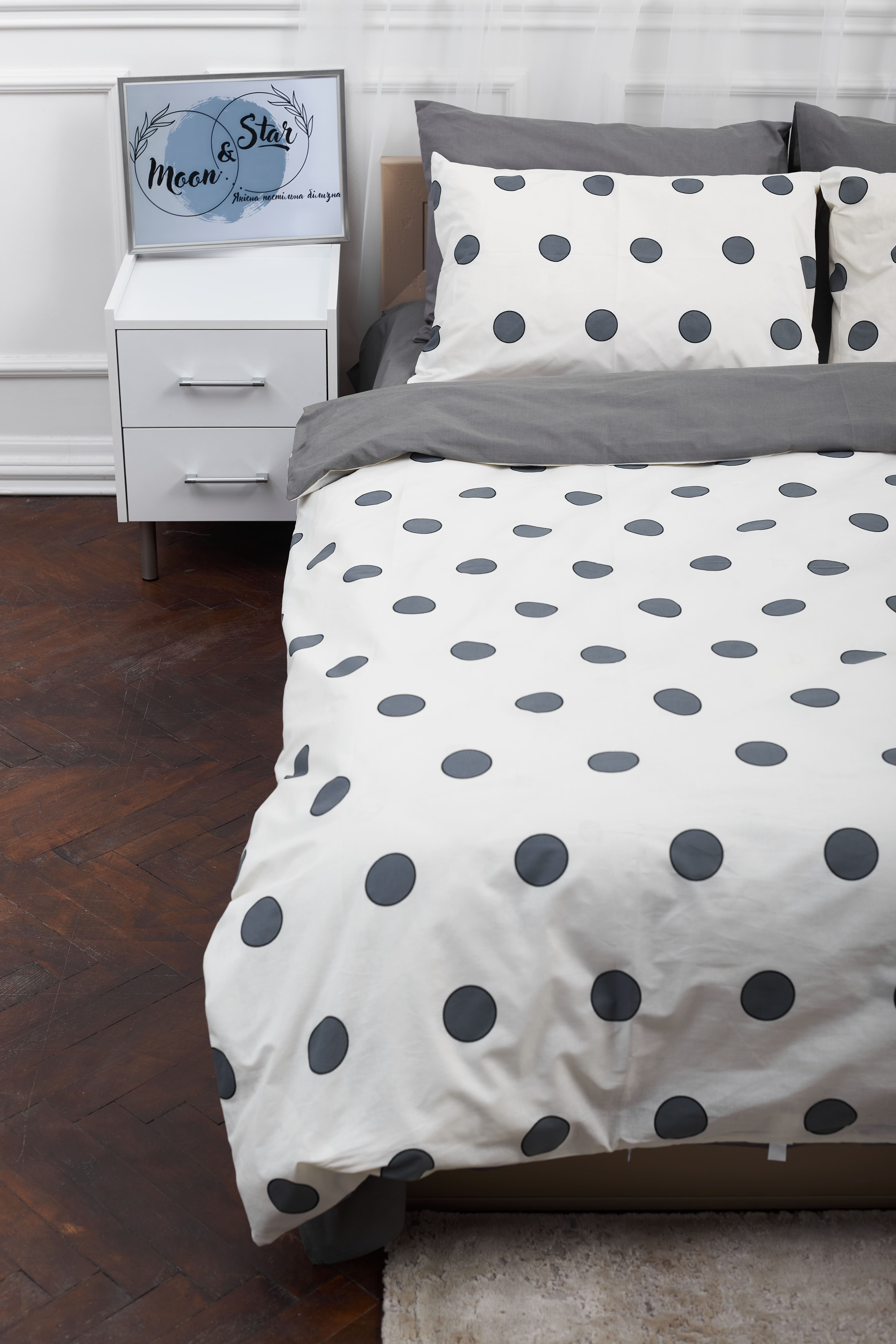 Комплект постельного белья Moon&Star 175х210 см нав. 2х40х60 Riccarda Gray Ranforce Elite (MS-820000145) - Фото 1