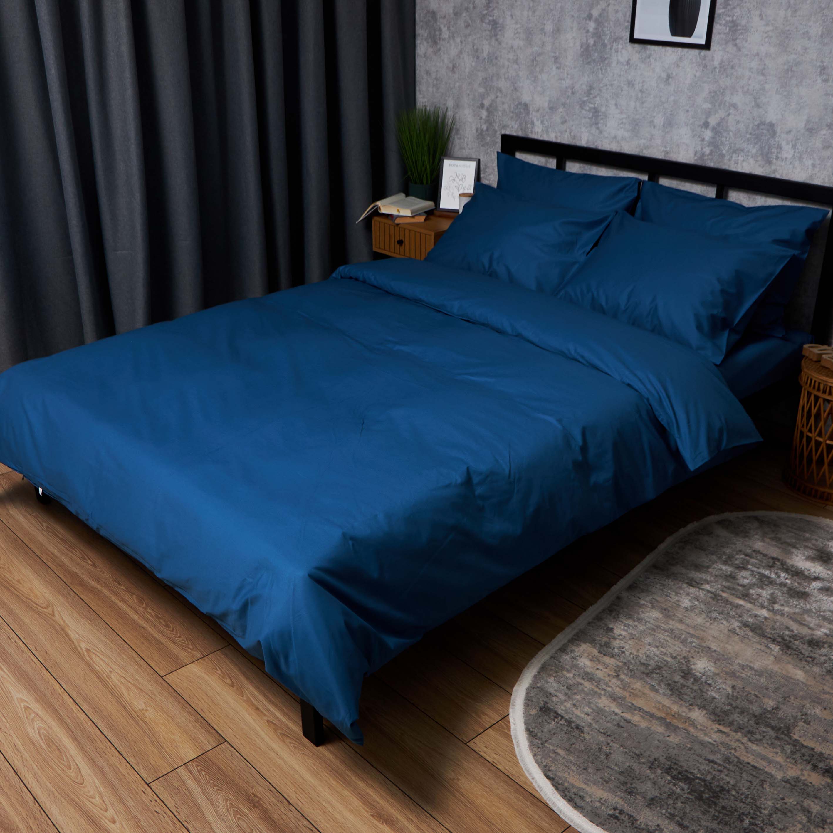 Комплект постельного белья Moon&Star Satin Premium Deep Blue 160х220 см нав. 2х70х70 (MS-820008527) - Фото 1