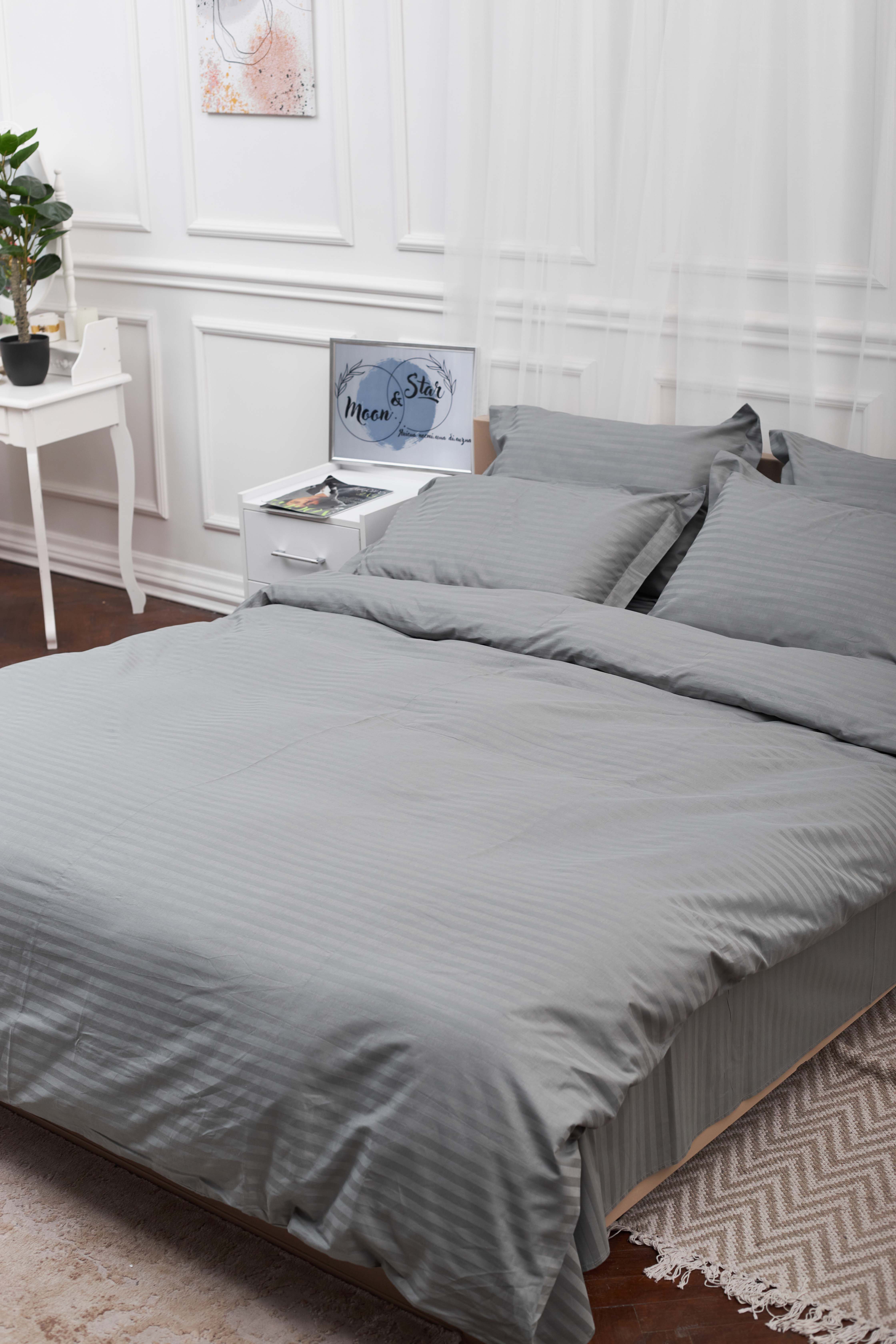 Комплект постельного белья Moon&Star Satin Stripe Stripe Gray 160х220х2 нав. 2х50х70 (MS-820003671) - Фото 1