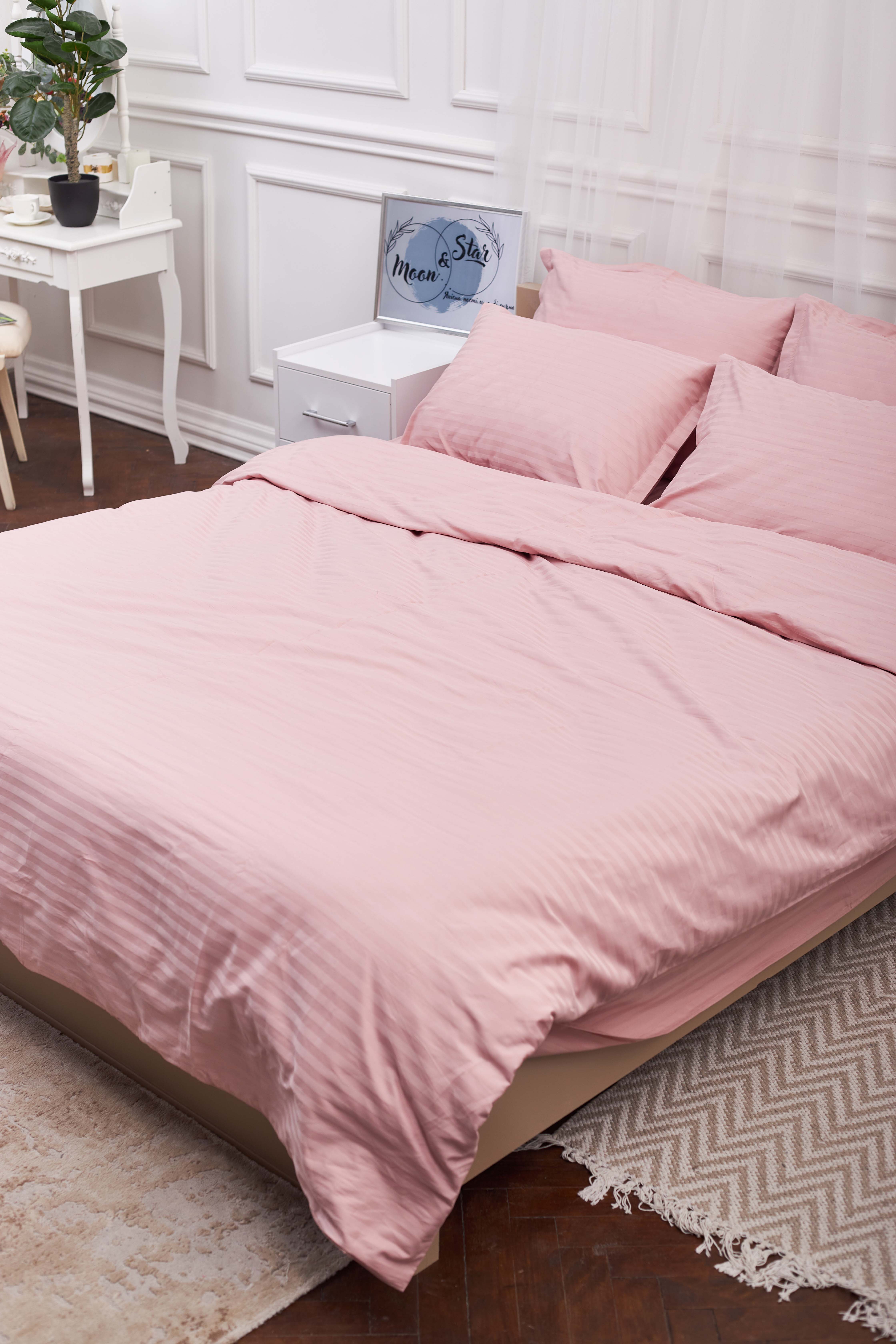Комплект постельного белья Moon&Star Satin Stripe Stripe Pink 143х210х2 нав. 2х40х60 (MS-820003630) - Фото 1