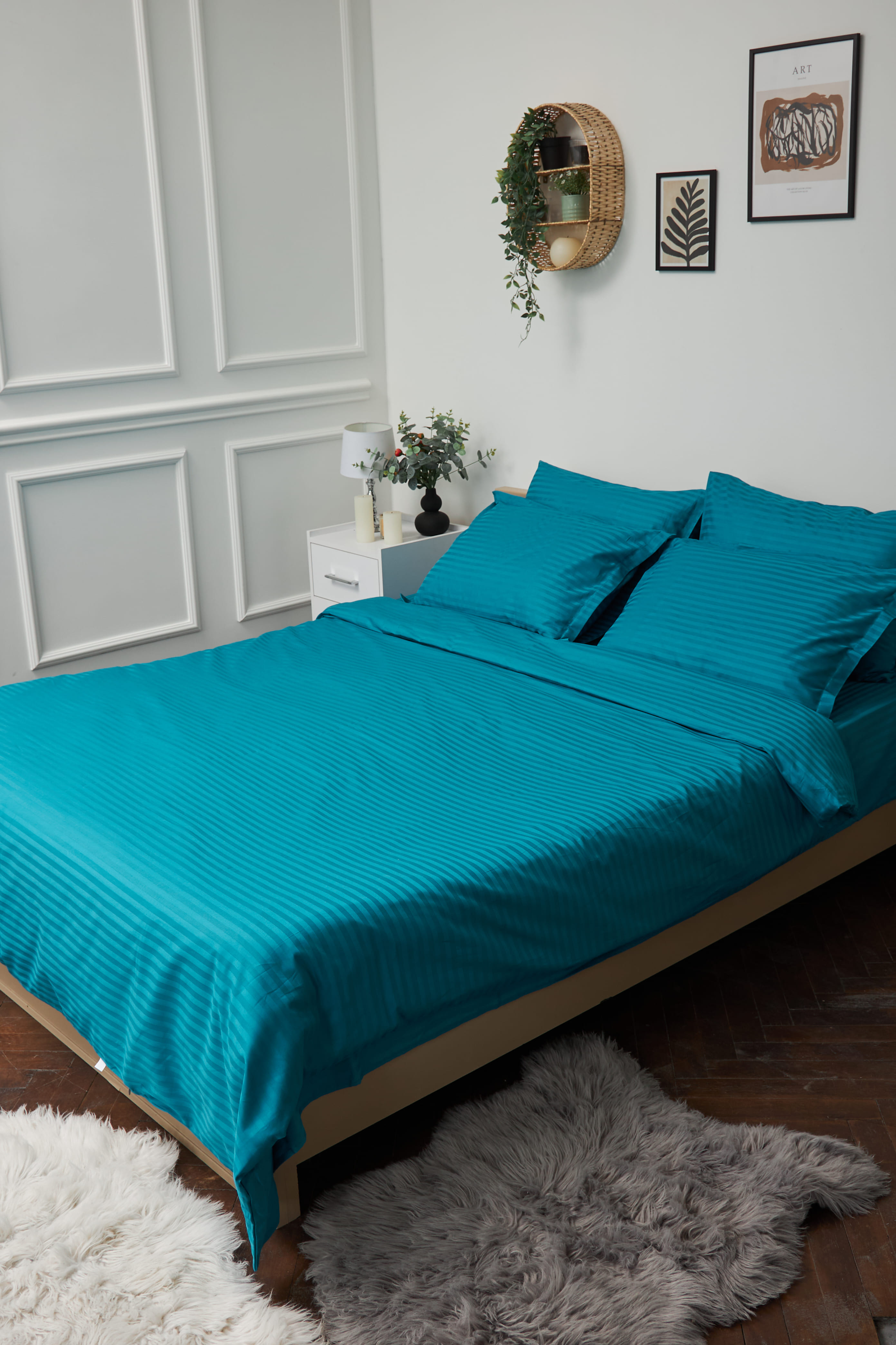 Комплект постільної білизни Moon&Star 143х210х2 нав. 2х40х60 Turkish Blue Satin Stripe (MS-820000655) - Фото 1