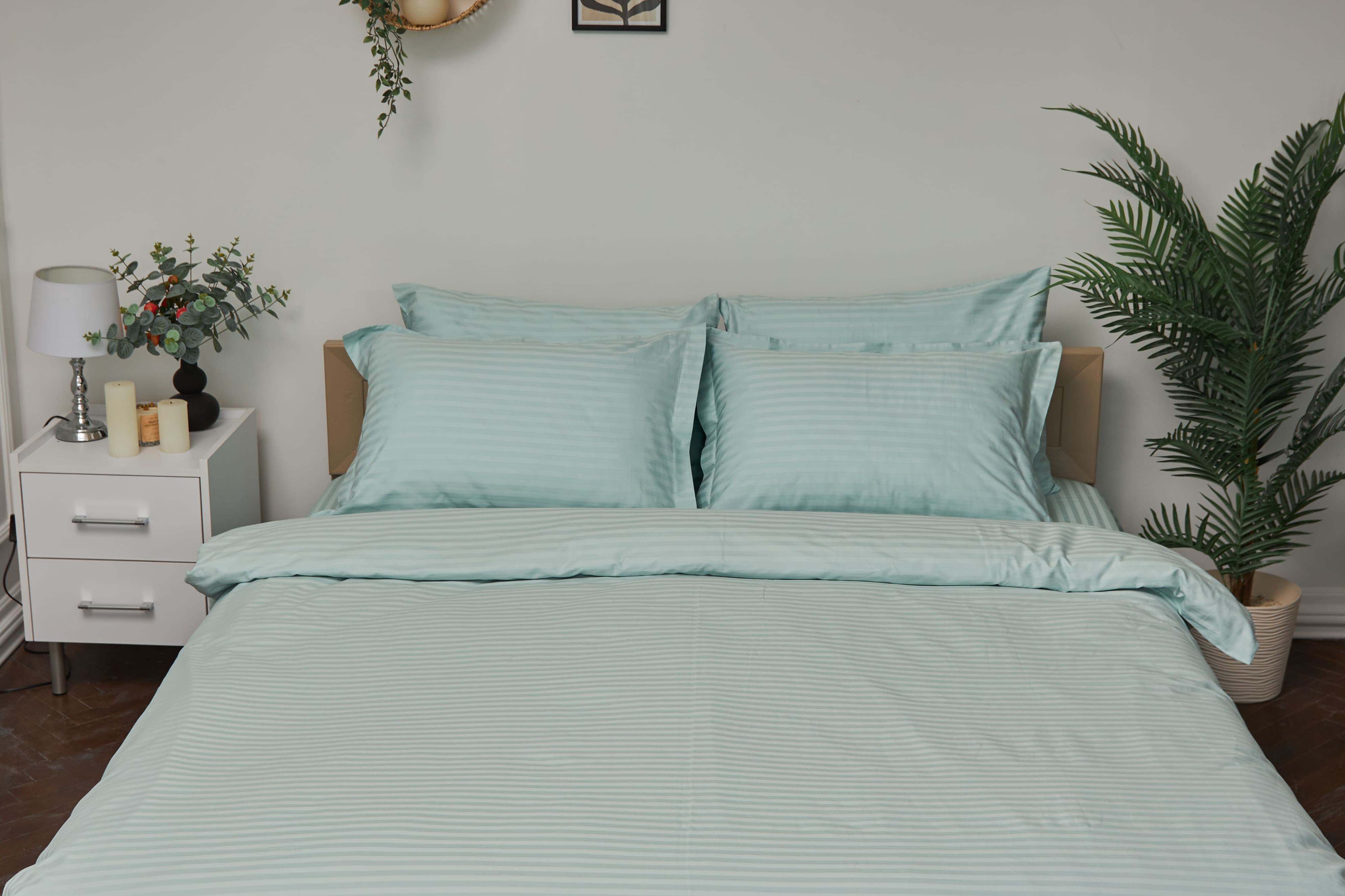 Комплект постельного белья Moon&Star 160х220 наволочки 4х50х70 Stripe Mint Satin Stripe (MS-820000613) - Фото 1