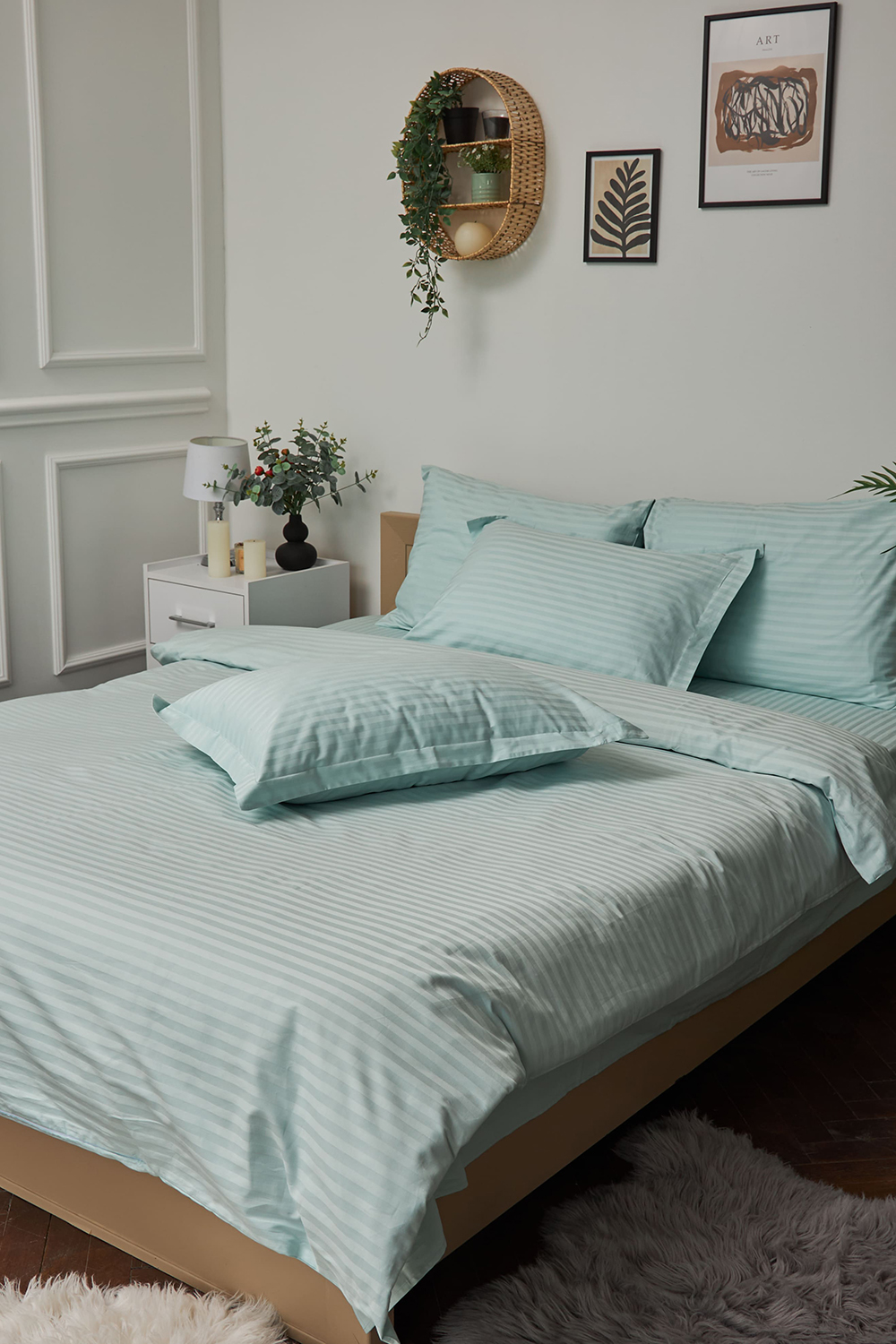 Комплект постільної білизни Moon&Star 160х220х2 нав. 2х40х60 Stripe Mint Satin Stripe (MS-820000620) - Фото 1