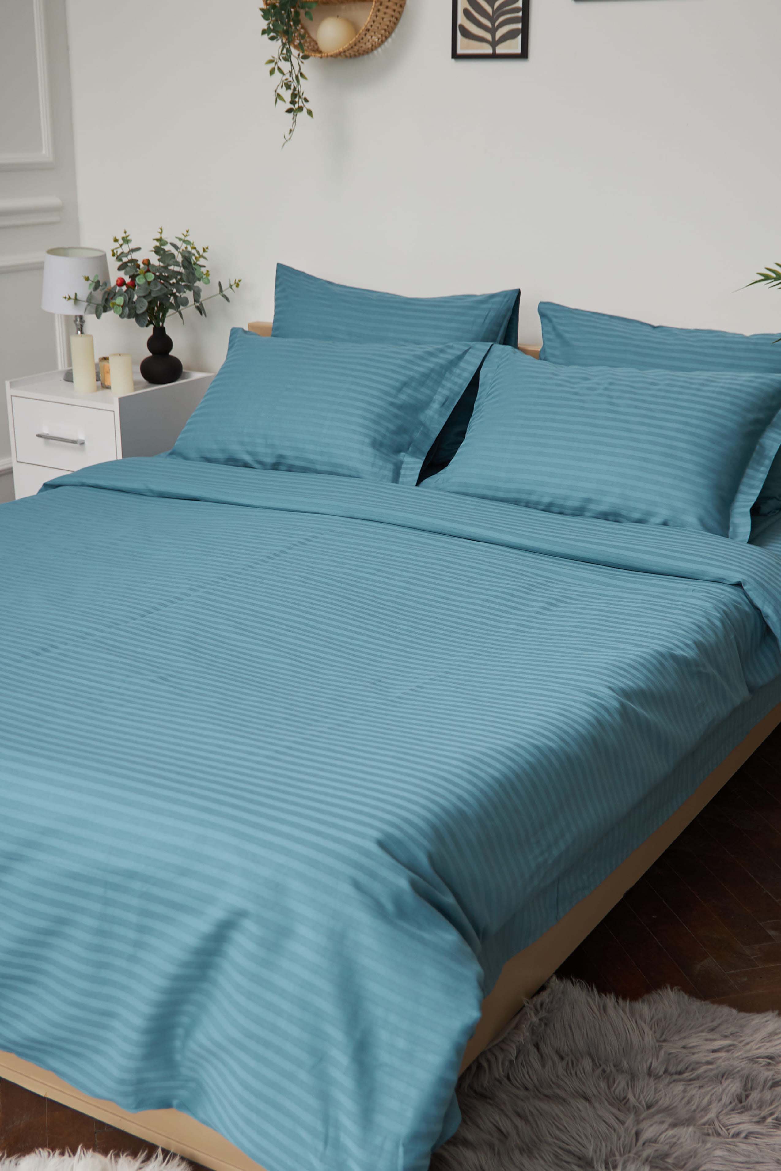 Комплект постельного белья Moon&Star 160х220 наволочки 4х70х70 Stripe Green Satin Stripe (MS-820000579) - Фото 1