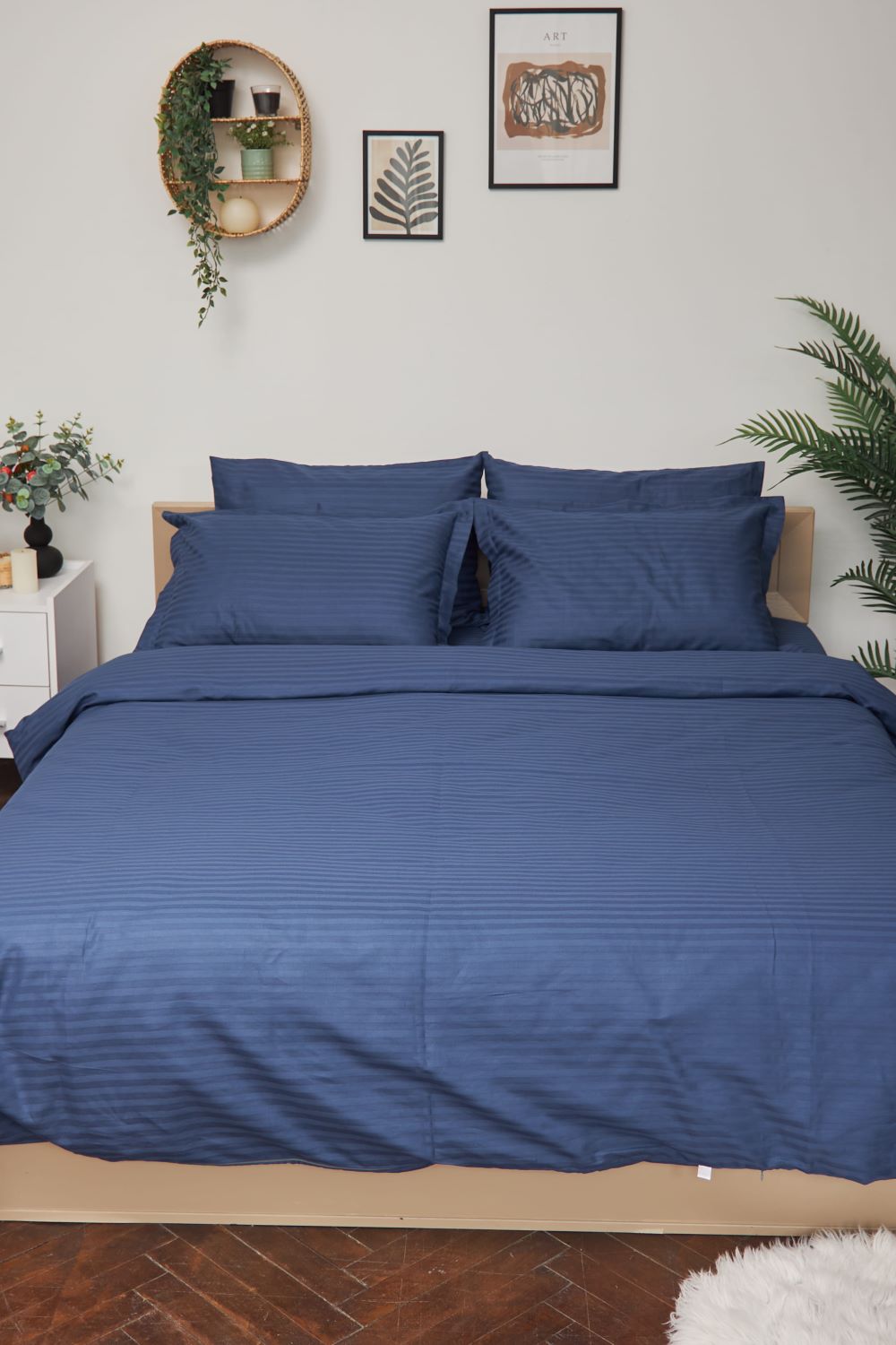 Комплект постельного белья Moon&Star 143х210 см нав. 4х70х70 Delfi Blue Satin Stripe (MS-820000509) - Фото 1