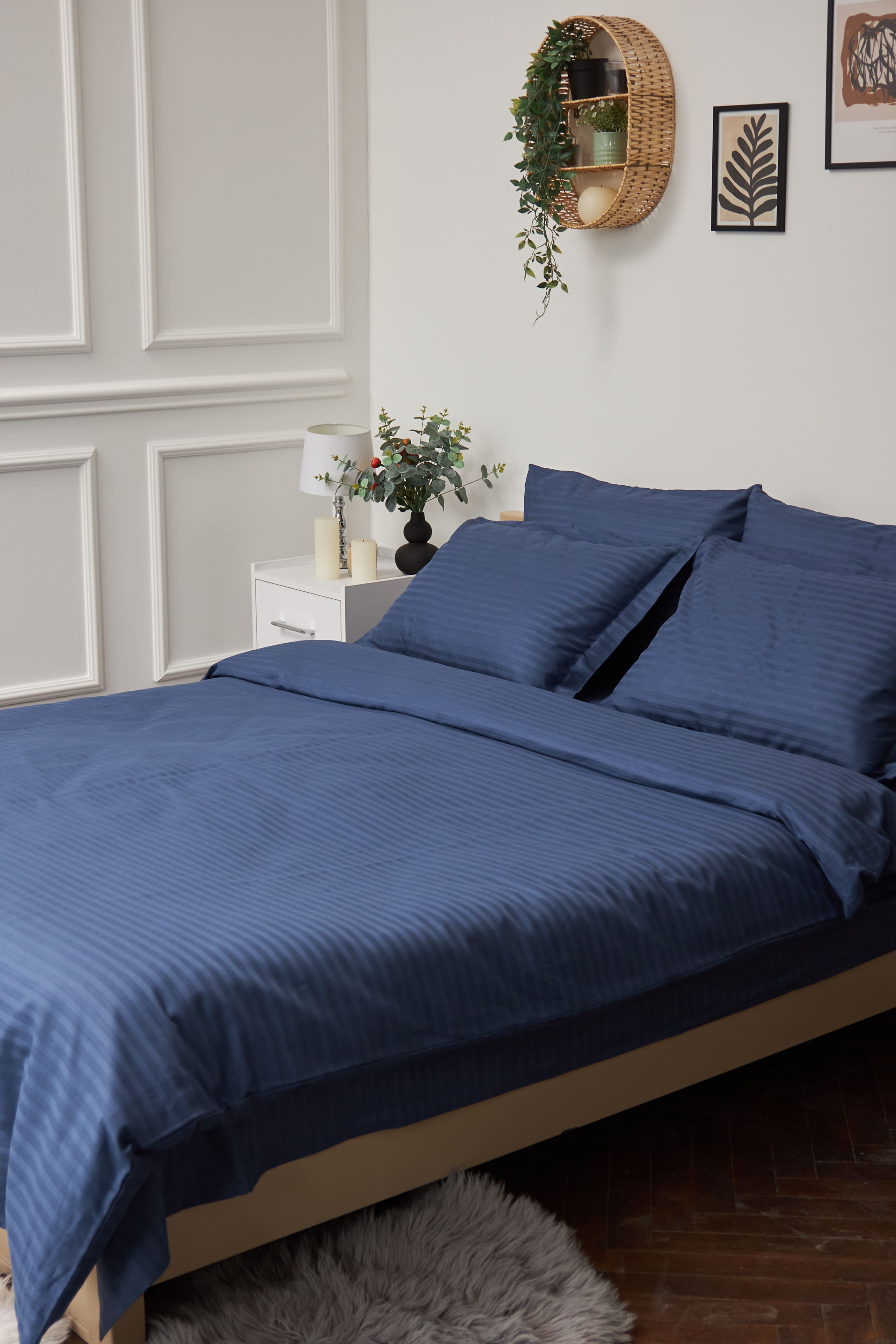 Комплект постельного белья Moon&Star 143х210 см нав. 2х50х70 Delfi Blue Satin Stripe (MS-820000506) - Фото 1