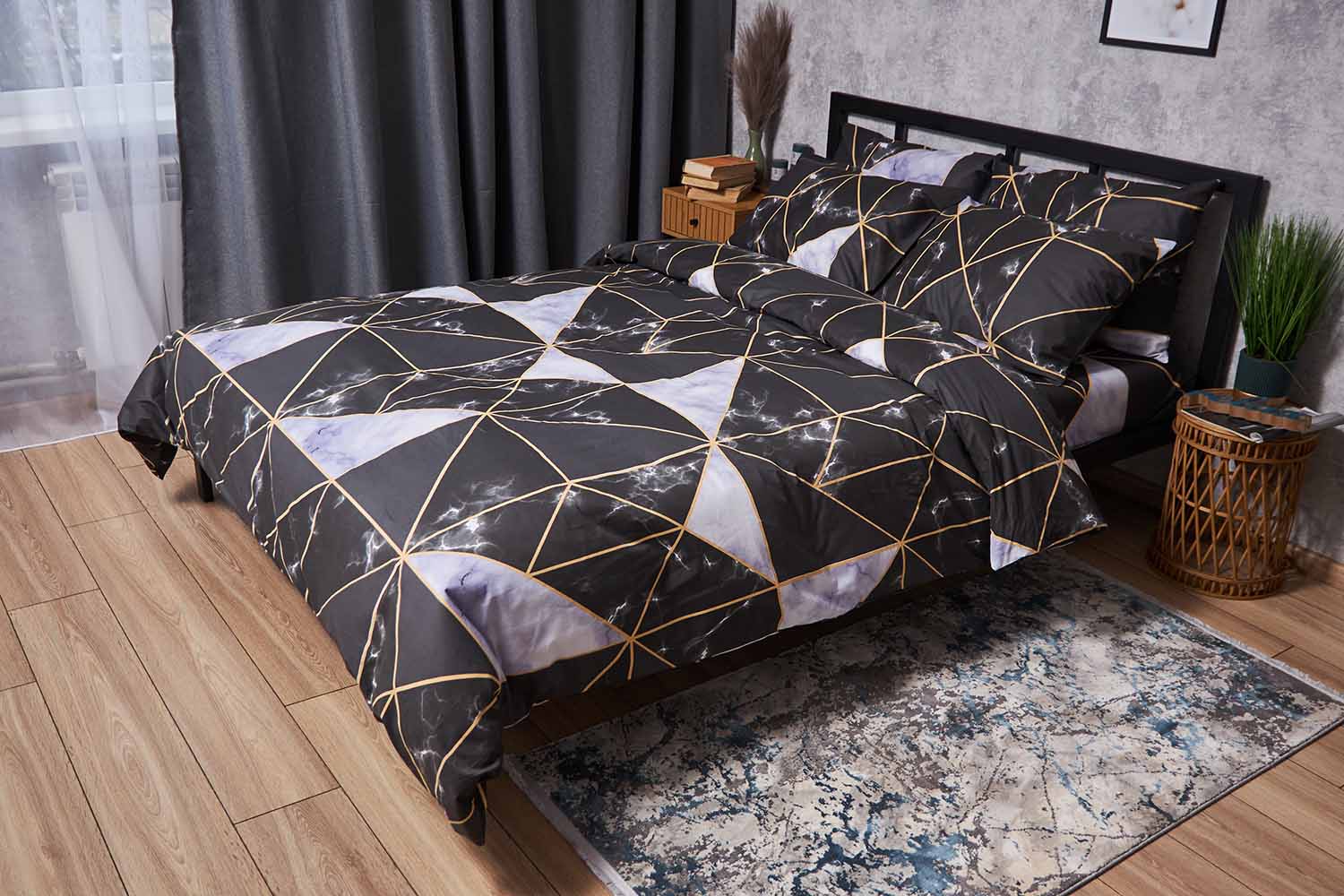Комплект постільної білизни Moon&Star Мікросатин Premium Golden Marble 200х220 см нав. 2х50х70 (MS-820009916) - Фото 1