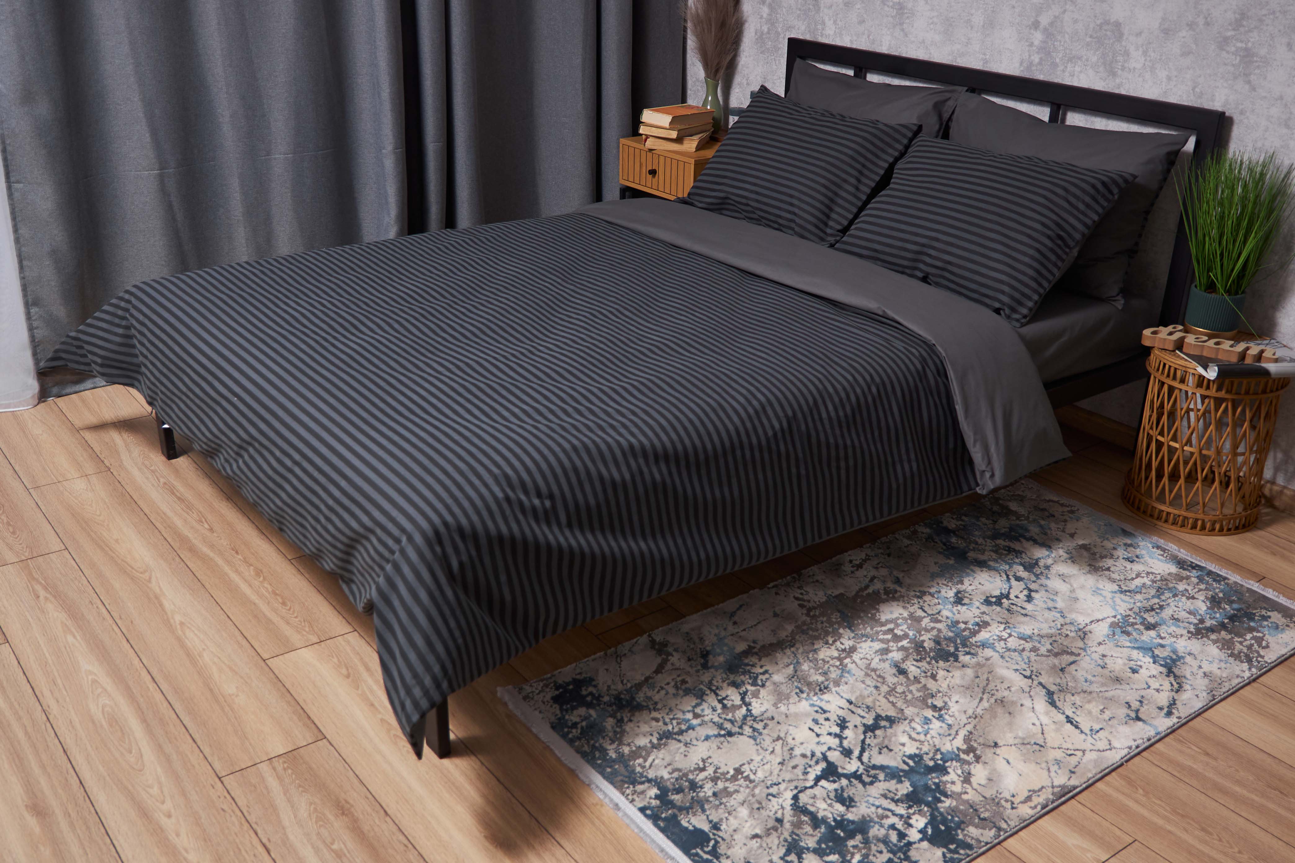 Комплект постельного белья Moon&Star 160х220 наволочки 2х40х60 Gray Stripe&Black Бязь Gold Люкс (MS-820001064) - Фото 1