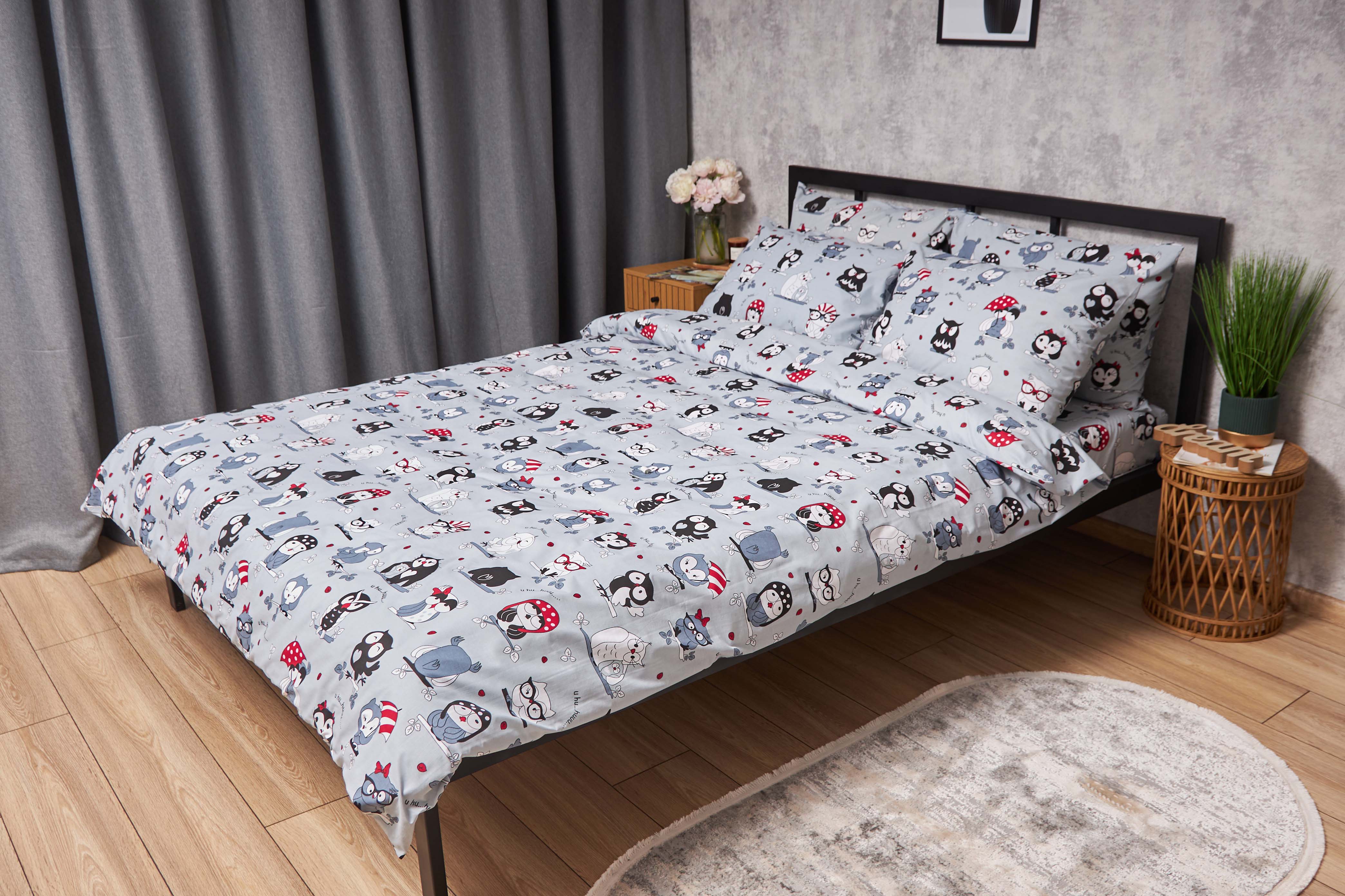 Комплект постельного белья Moon&Star Бязь Gold Люкс Owls Gray 143х210х2 нав. 4х50х70 (MS-820005488) - Фото 1