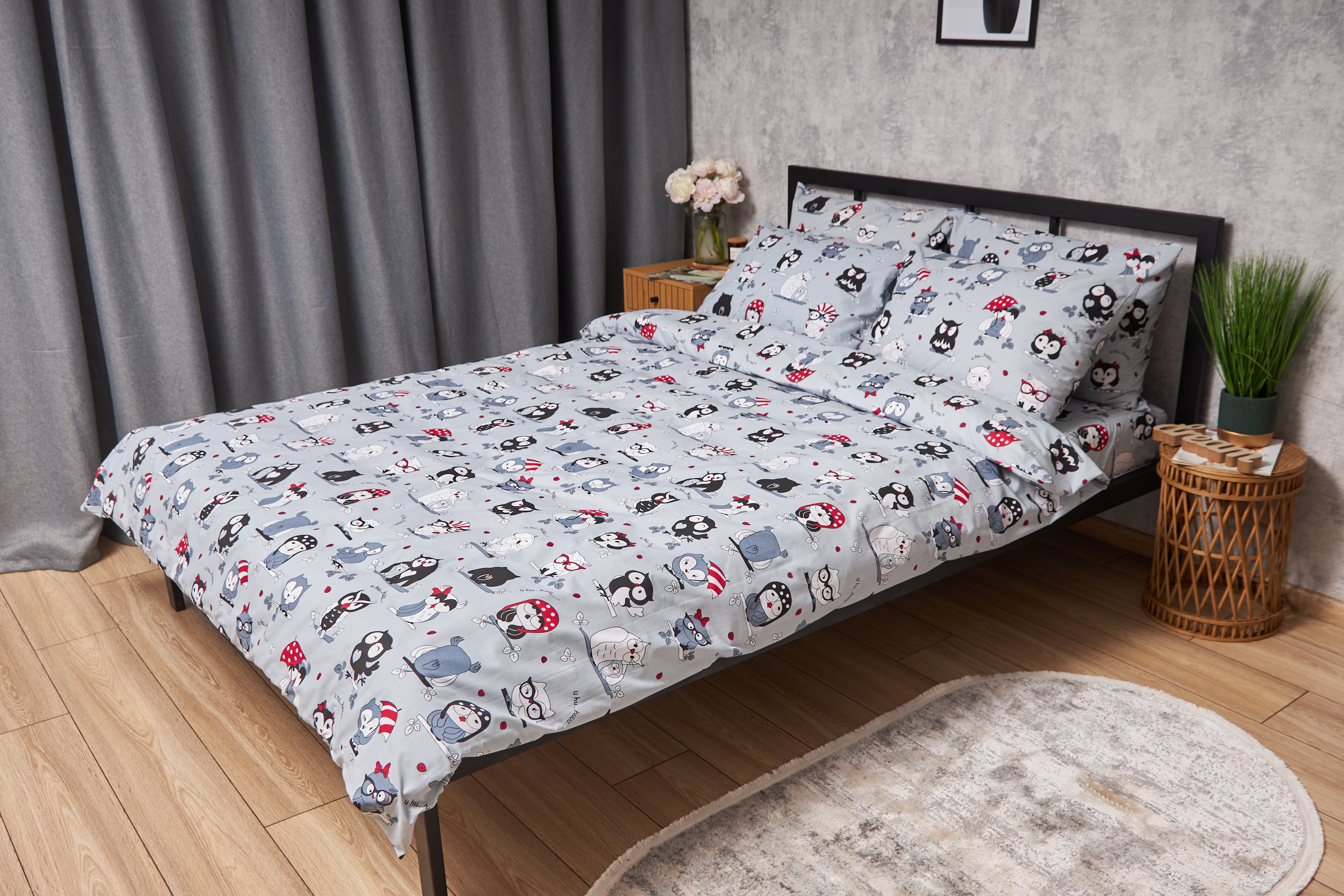 Комплект постільної білизни Moon&Star Бязь Gold Люкс Owls Gray 143х210 (MS-820005479) - Фото 1