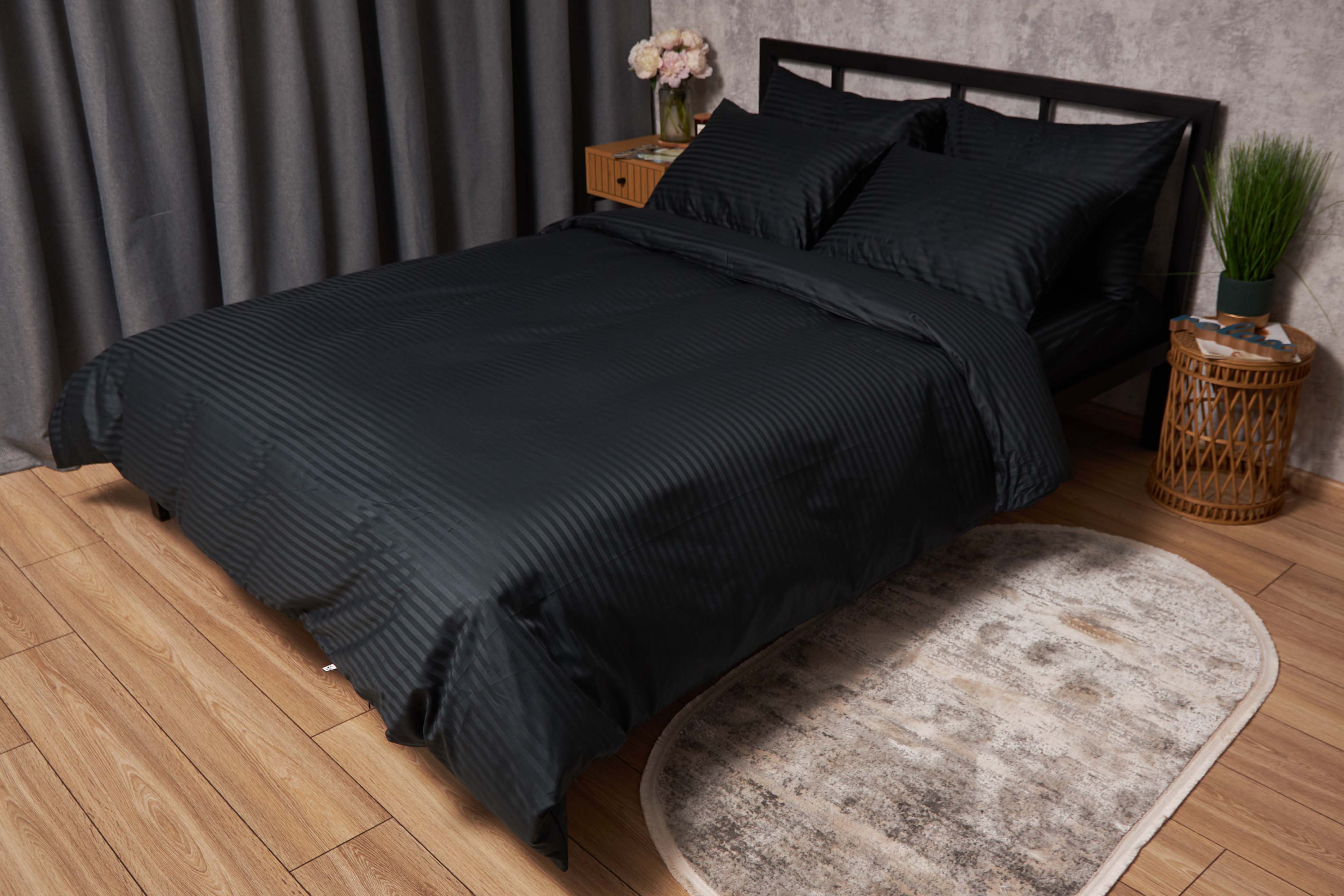 Комплект постельного белья Moon&Star Satin Stripe Midnight Luxe 160х220х2 нав. 2х70х70 (MS-820005282) - Фото 1