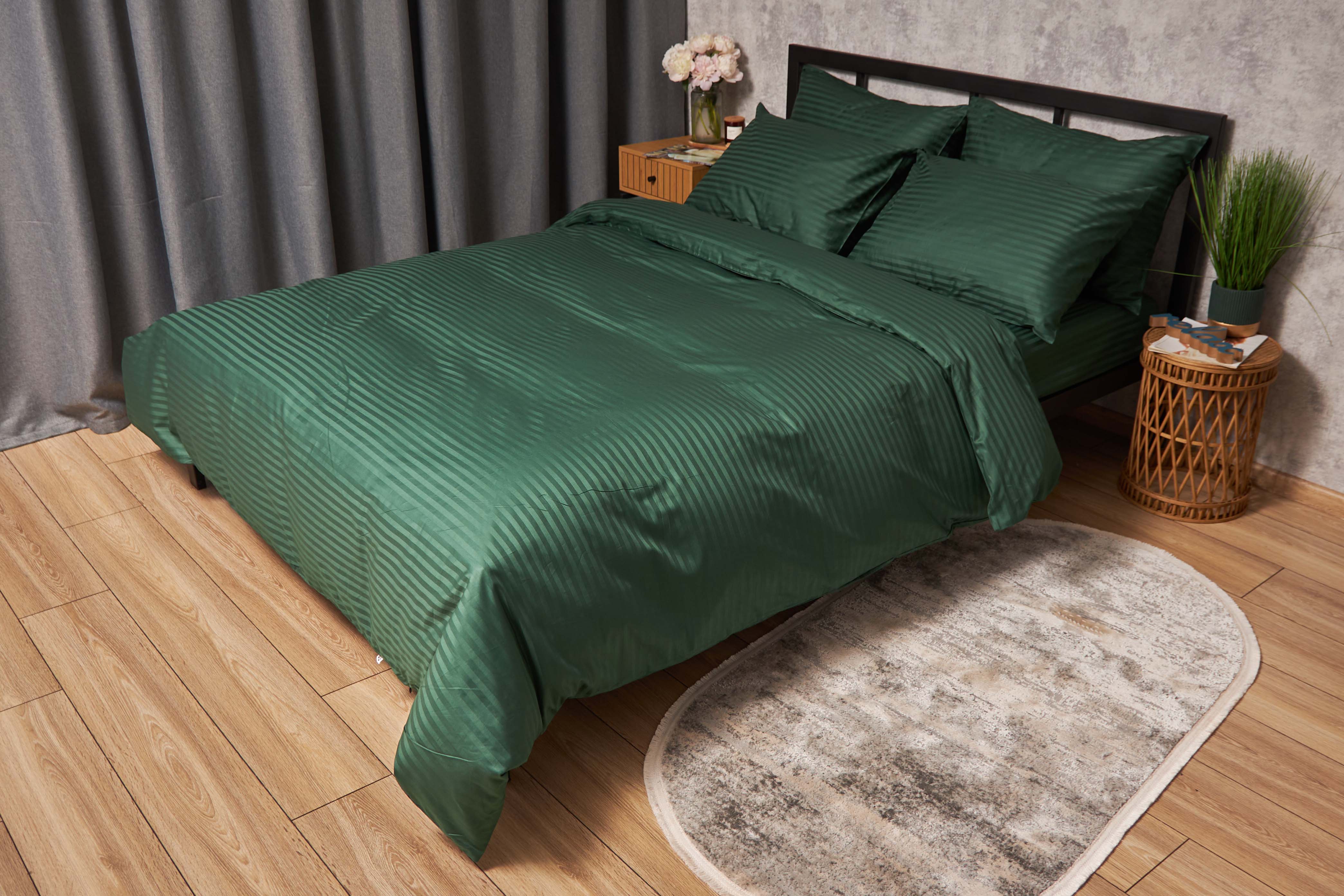 Комплект постельного белья Moon&Star Satin Stripe Stripe Verdant 160х220х2 нав. 2х50х70 (MS-820005316) - Фото 1