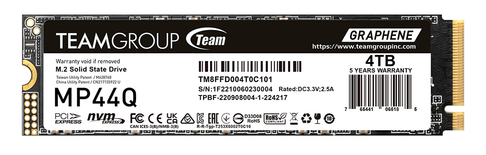 SSD-накопитель внутренний Team M.2-2280 PCI-E Gen4x4 MP44Q 4TB RETAIL (TM8FFD004T0C101) - Фото 1