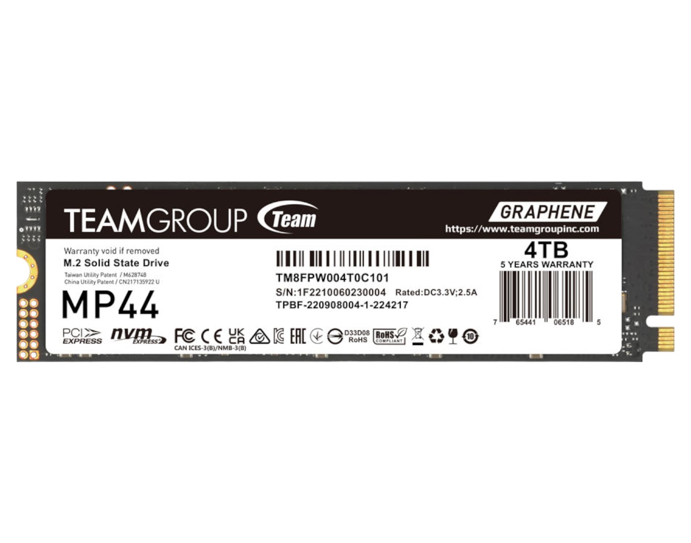 SSD-накопитель внутренний Team M.2-2280 PCI-E Gen4x4 MP44 4TB RETAIL (TM8FPW004T0C101) - Фото 1