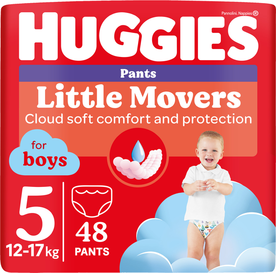 Одноразовые подгузники-трусики Huggies Little Movers Размер 5 (12-17 кг) для мальчиков, 48 шт. (5029053547619) - Фото 1