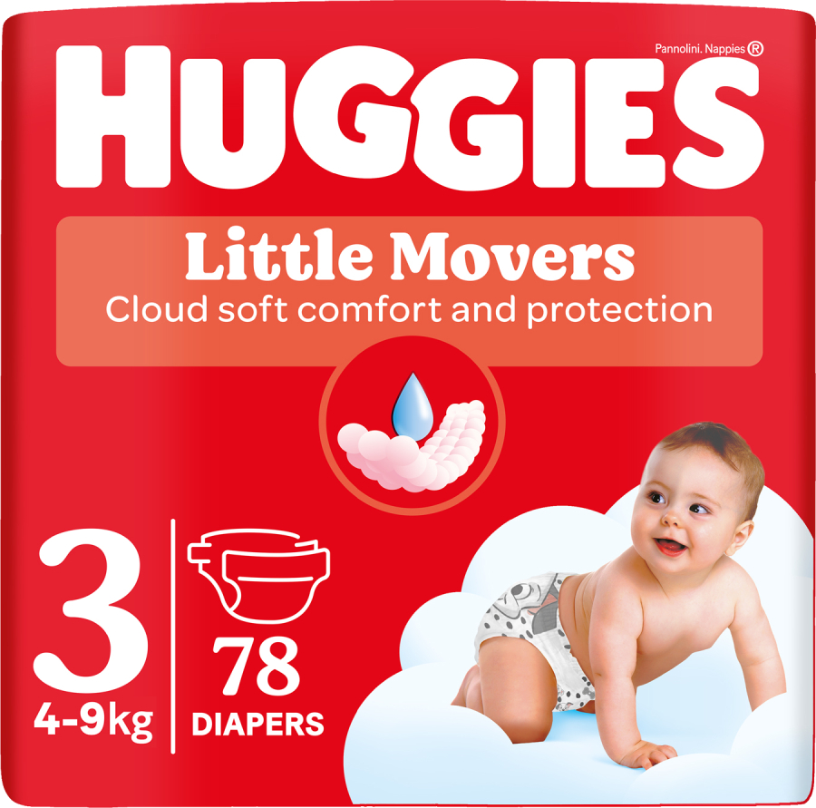 Одноразовые подгузники Huggies Little Movers Размер 3 (4-9 кг), 78 шт. (5029053548760) - Фото 1
