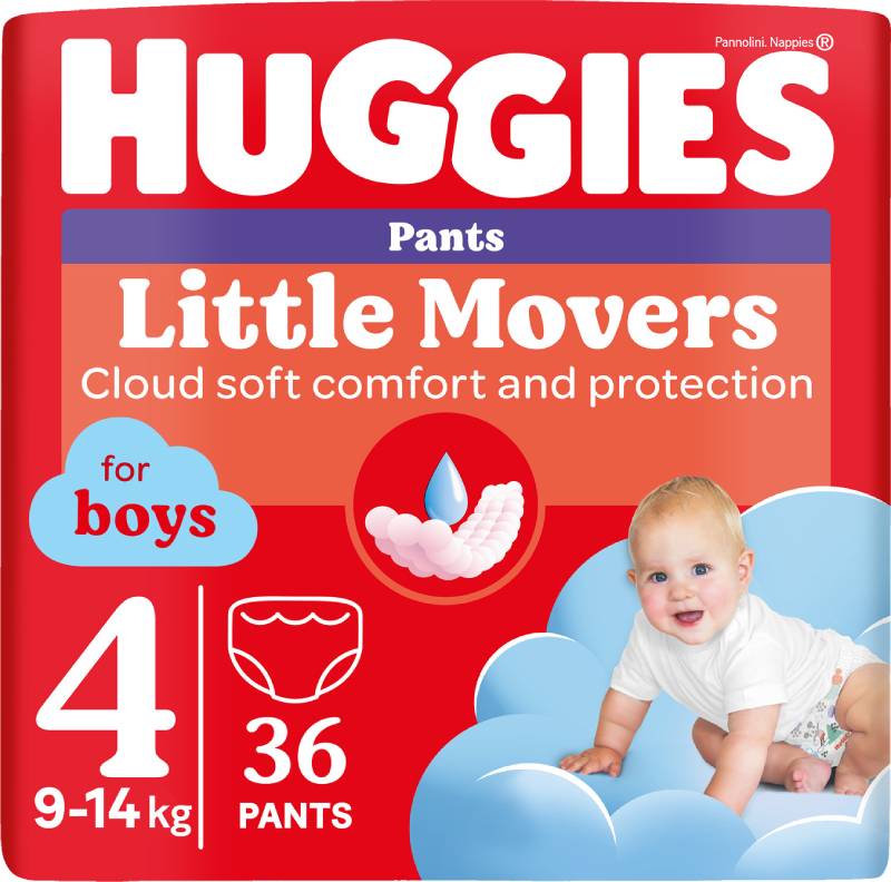 Одноразовые подгузники-трусики Huggies Little Movers Размер 4 (9-14 кг) для мальчиков, 36 шт. (5029053564258) - Фото 1