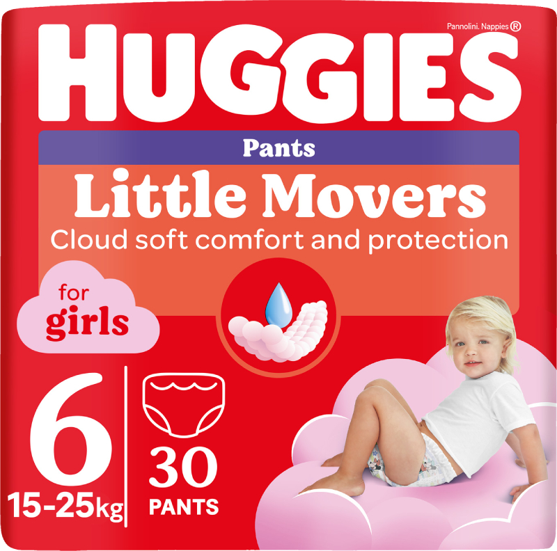 Одноразовые подгузники-трусики Huggies Little Movers Размер 5 (12-17 кг) для девочек, 34 шт. (5029053564272) - Фото 1