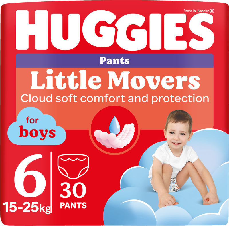 Одноразовые подгузники-трусики Huggies Little Movers Размер 6 (15-25 кг) для мальчиков, 30 шт. (5029053564302) - Фото 1