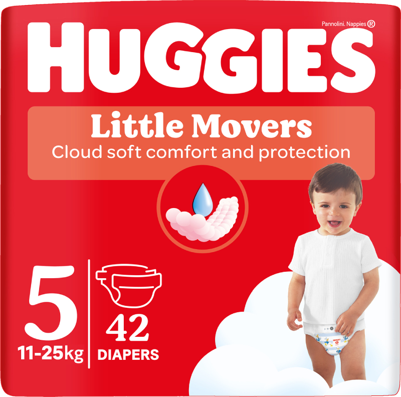 Одноразовые подгузники Huggies Little Movers Размер 5 (11-25 кг), 42 шт. (5029053567594) - Фото 1