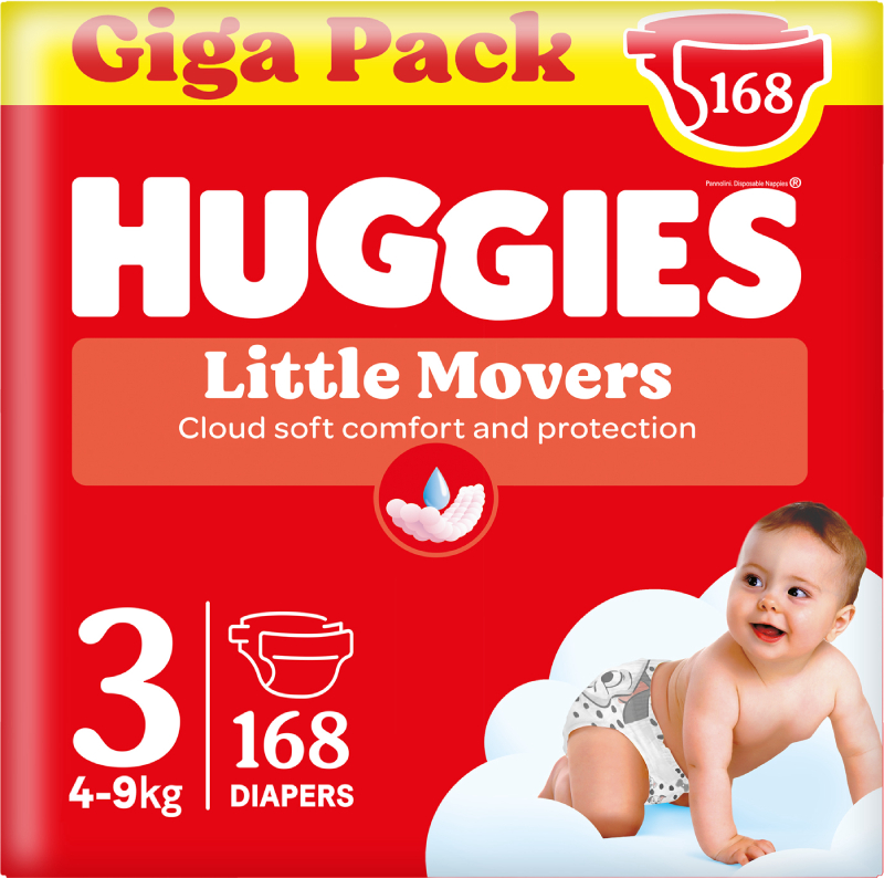 Одноразовые подгузники Huggies Little Movers Размер 3 (4-9 кг), 168 шт. (5029053577852) - Фото 1