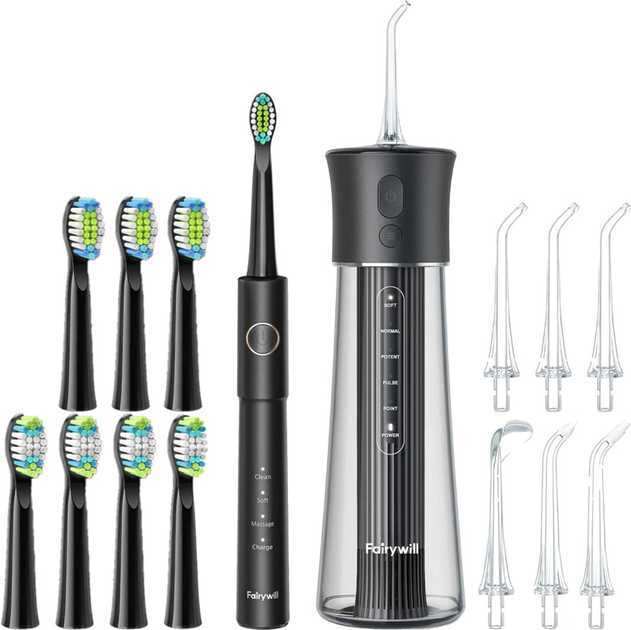 Купить Ирригатор Fairywill F30 Black + Зубная щетка E11 Black - Фото 1 Ирригатор Fairywill F30 Black + Зубная щетка E11 Black - Фото 1
