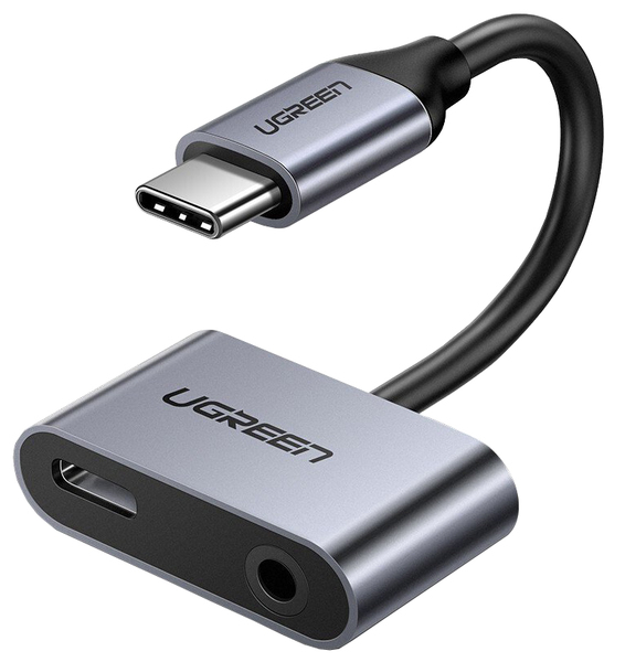 Переходник аудио UGREEN CM193 Hub Type-C M - 3.5mm F+Type-C F Adapter Gray (50596) - Фото 1