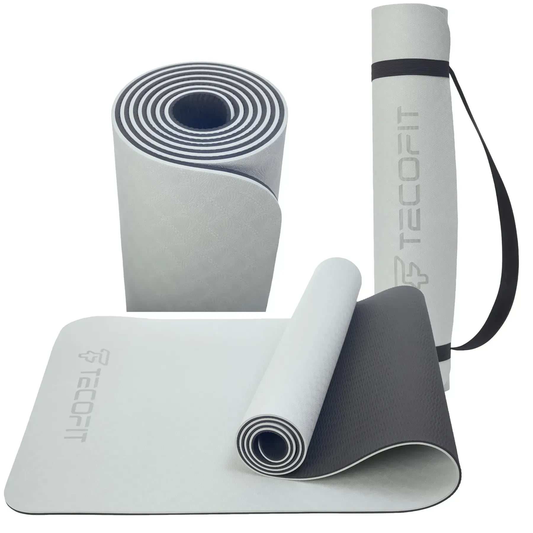 Коврик для йоги и фитнеса TECOFIT Dual Color TPE Mat 183х61х0.6 см Grey/Black (TOP180138257) - Фото 1