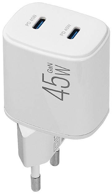 Сетевое зарядное устройство Brevia ePowerGaN PD45W 2xUSB-C (44045GDCW) - Фото 1