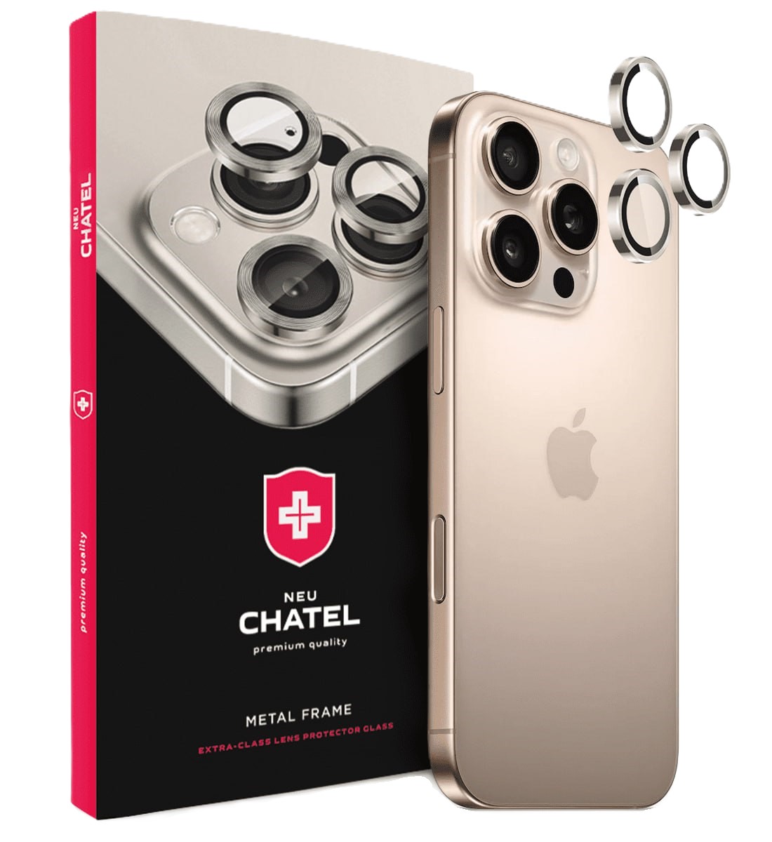 Защитное стекло для смартфона NEU Chatel Metal Frame Lens Protector Glass for iPhone 16 Pro/16 Pro Max Gold (Lens16ProGold) - Фото 1