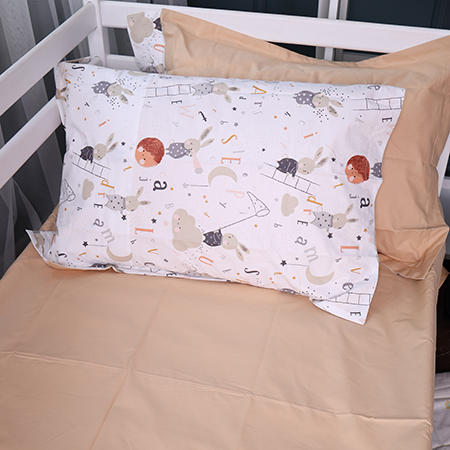 Простынь двуспальная MirSon Poplin Line Kids 06 Rabbit Alphabet 180x190 см (2200009717048) - Фото 1
