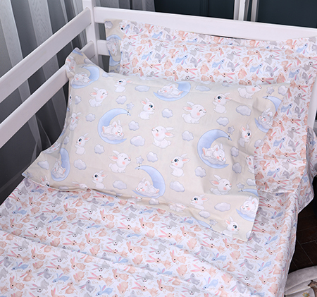 Простынь двуспальная MirSon Poplin Line Kids 07 Rabbits 180x200 см (2200009718311) - Фото 1