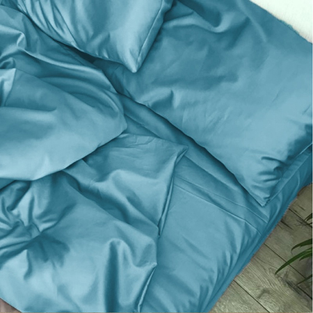 Простынь двуспальная MirSon Satin Light Pro 10-008 Blue 180x200+25 см (2200010172683) - Фото 1